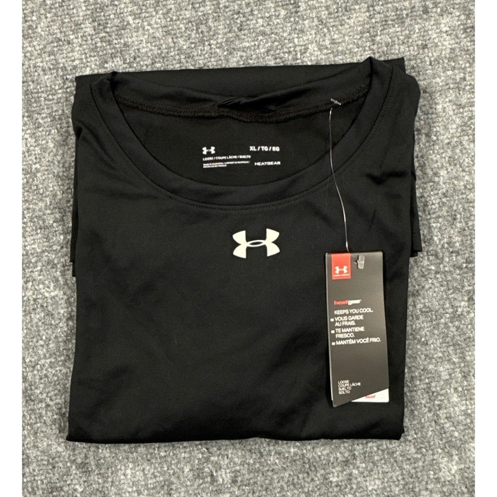 Under Armour Mens XL Black Loose Fit HeatGear Athletic Short Sleeve T-Shirt NWT